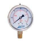 Pressure Gauge,Glycerin Liquid Filled,2-1/2" Dual Scale Dia,0-30 psi/bar/kpa,1/4" NPT Male Brass Connection,Lower Mount, Stainless Steel Case,for Pneumatic,Pump,Hose,Well Tank,Gas Air Water Oil