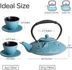 Cast Iron Teapot Set with 2 Tea Cups, Japanese Tea Kettle with Stainless Steel Infuser, Tea Pot Coated with Enameled Interior, Fish Pattern, 27oz 780ml Sky Blue