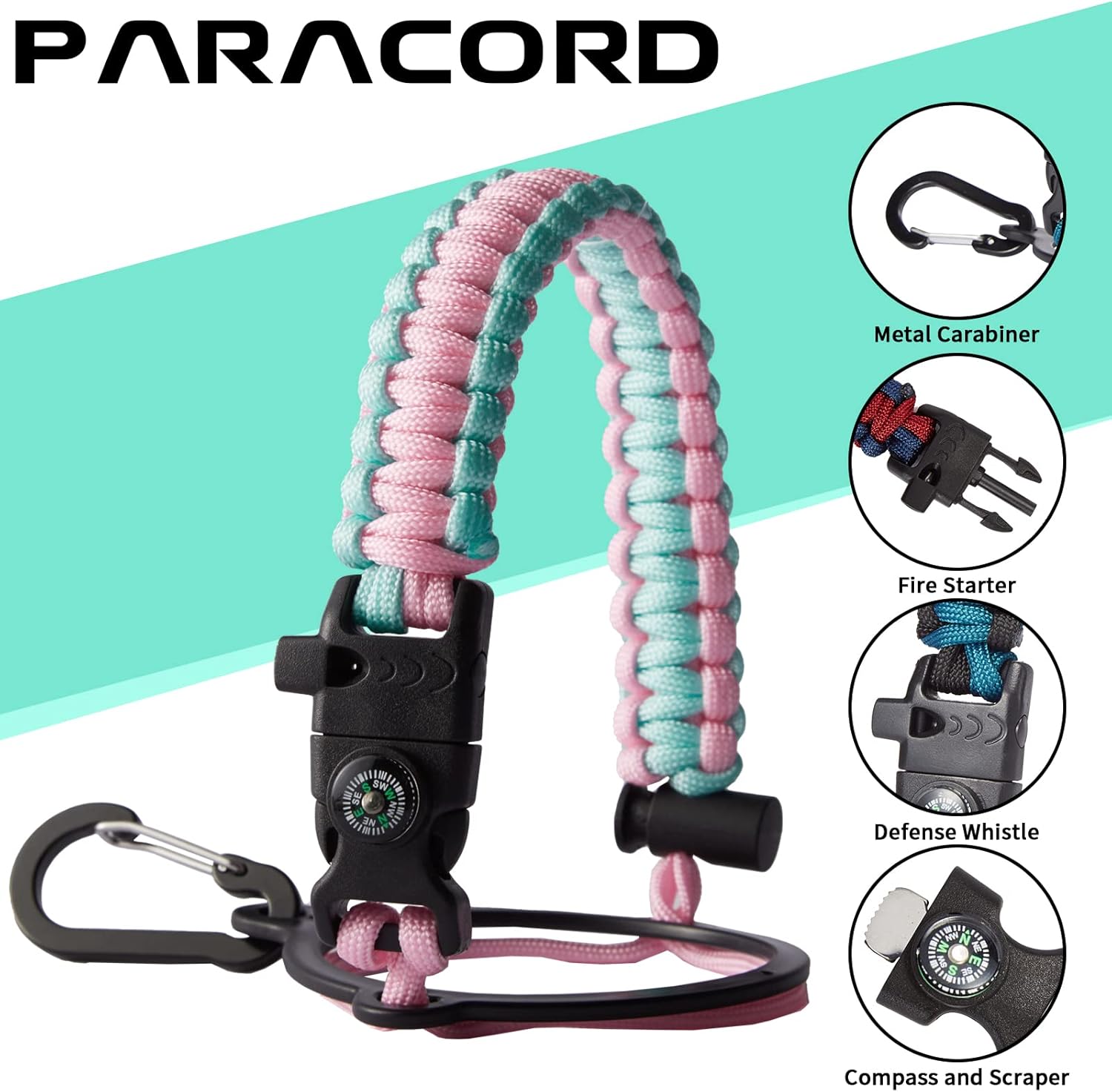 32oz Stainless Steel Water Bottle -w/Paracord Handle, Straw & Spout Lids, Bottle Sleeve, Reusable Metal Thermo Keep Cold-48h & Hot-24h, Wide Mouth Double-Wall Vacuum Flasks for Sports Fitness