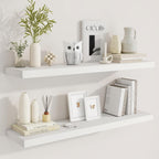 Fun Memories 40" Rustic Wood Floating Shelves with Invisible Brackets for Storage & Decor, Deep Wall Mounted Shelves for Bathroom, Kitchen, Living Room (White, Set of 2)