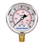 MEASUREMAN Lead-Free Pressure Gauge, 2-1/2inch Dial, Glycerin Filled, 0-160psi/kpa, Stainless Steel Case, 1/4inchNPT Lower Mount