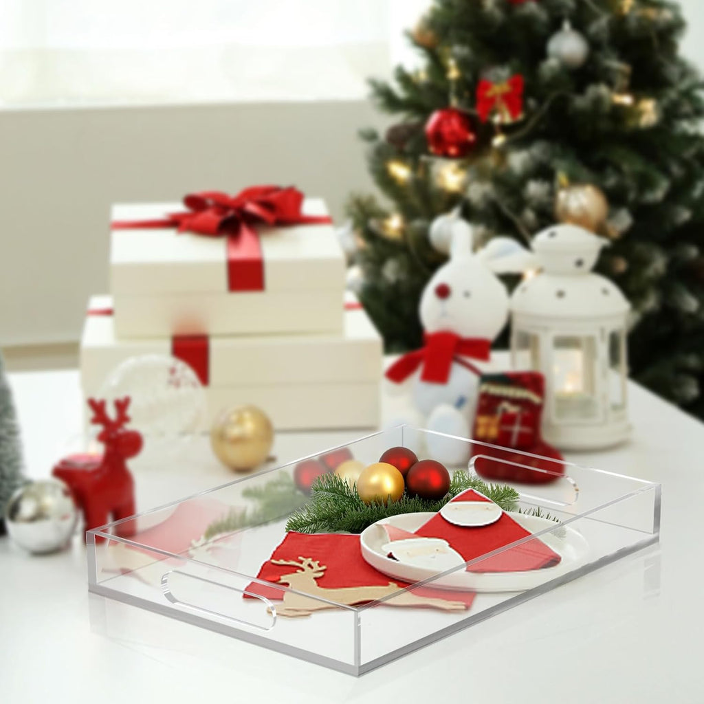 Acrylic Organizer Tray with Handle - Large Lucite Tray for Bench, Coffee Table, Countertop, Kitchen, Bathroom, Living Room, Powder Room