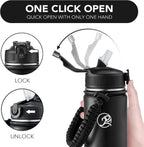 GOSWAG Insulated Sports Water Bottle, 24oz 2 Lids(with Straw/No Straw), Stainless Steel Water Bottles with Paracord Handle, Insulated Bottle with Double-Wall Vacuum Insulation