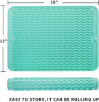 Silicone Dish Drying Mat for Multiple Usage,Easy clean,Eco-friendly,Heat-resistant Silicone Mat for Kitchen Counter or Sink,Refrigerator or drawer liner Mint L 16 inches x 12 inches