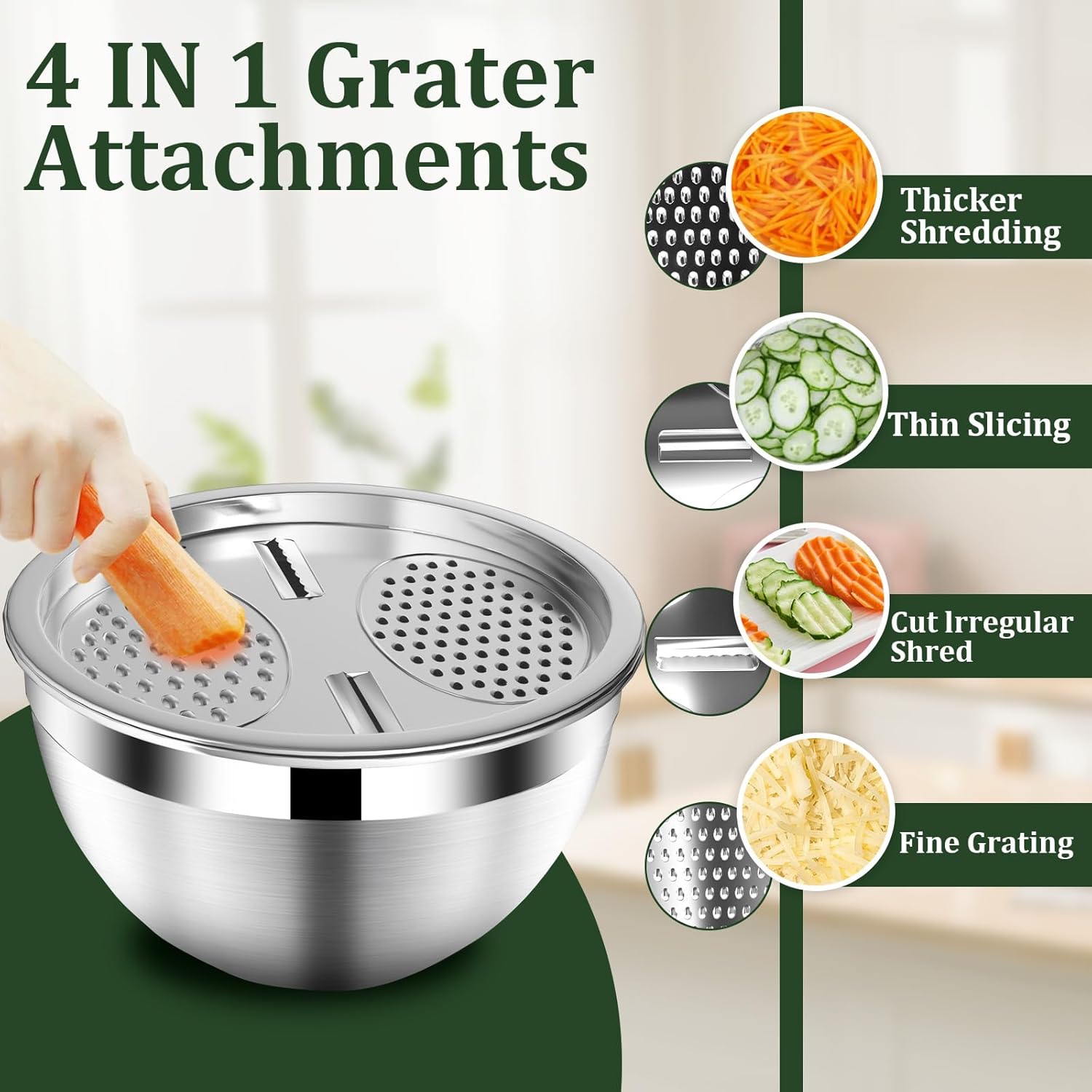 Mixing Bowls with Lids Set, 16PCS Stainless Steel Mixing Bowls,Nesting Storage Bowls for Kitchen with Mixing Bowl, Colander, Strainer & Grater, Metal Salad Bowl for Kitchen Gadgets, Black