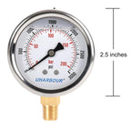 Glycerin Filled Pressure Gauge 3000psi/200bar, Stainless Steel case, Brass Inside Construction, 2-1/2" dial, 1/4" NPT Rear Connection.