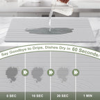 Large Stone Drying Mat for Kitchen Counter, 24" × 16" Diatomite Dish Drying Mat, Quick Dry Stone Mats, Ultra Absorbent Natural Diatomaceous Earth Mats for Dished, Bottles, Light Grey