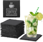 12 PCS Slate Coasters Black Square 4 Inch Bulk Rock, Blank Laser Engraving, Scratch Resistant Bottom, Home Office Kitchen Gift Wedding Bar Party (12 PCS Square Coasters)
