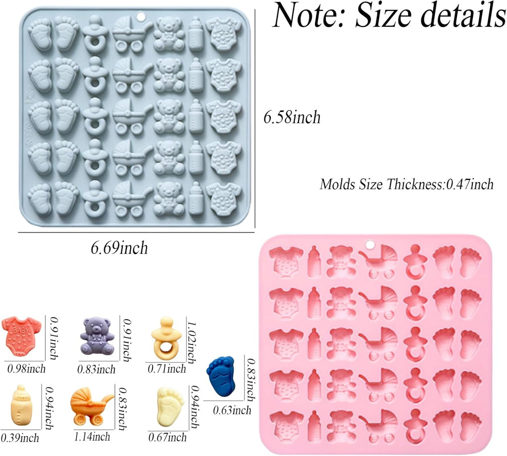 2 Pcs Baby Shower Chocolate Molds, 35 Cavity Baby Feet Mini Molds Baby Bottle Pacifier Baby Onesie Baby Carriage Bear Molds for Baby Shower Party Cake Decoration Cupcake Topper