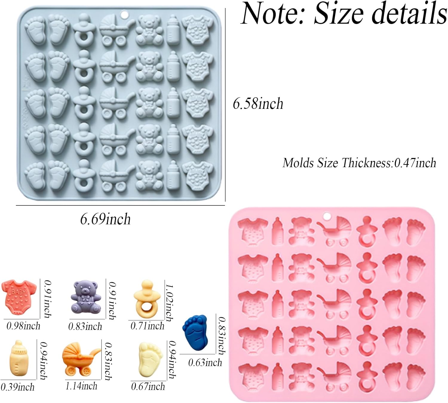 2 Pcs Baby Shower Chocolate Molds, 35 Cavity Baby Feet Mini Molds Baby Bottle Pacifier Baby Onesie Baby Carriage Bear Molds for Baby Shower Party Cake Decoration Cupcake Topper