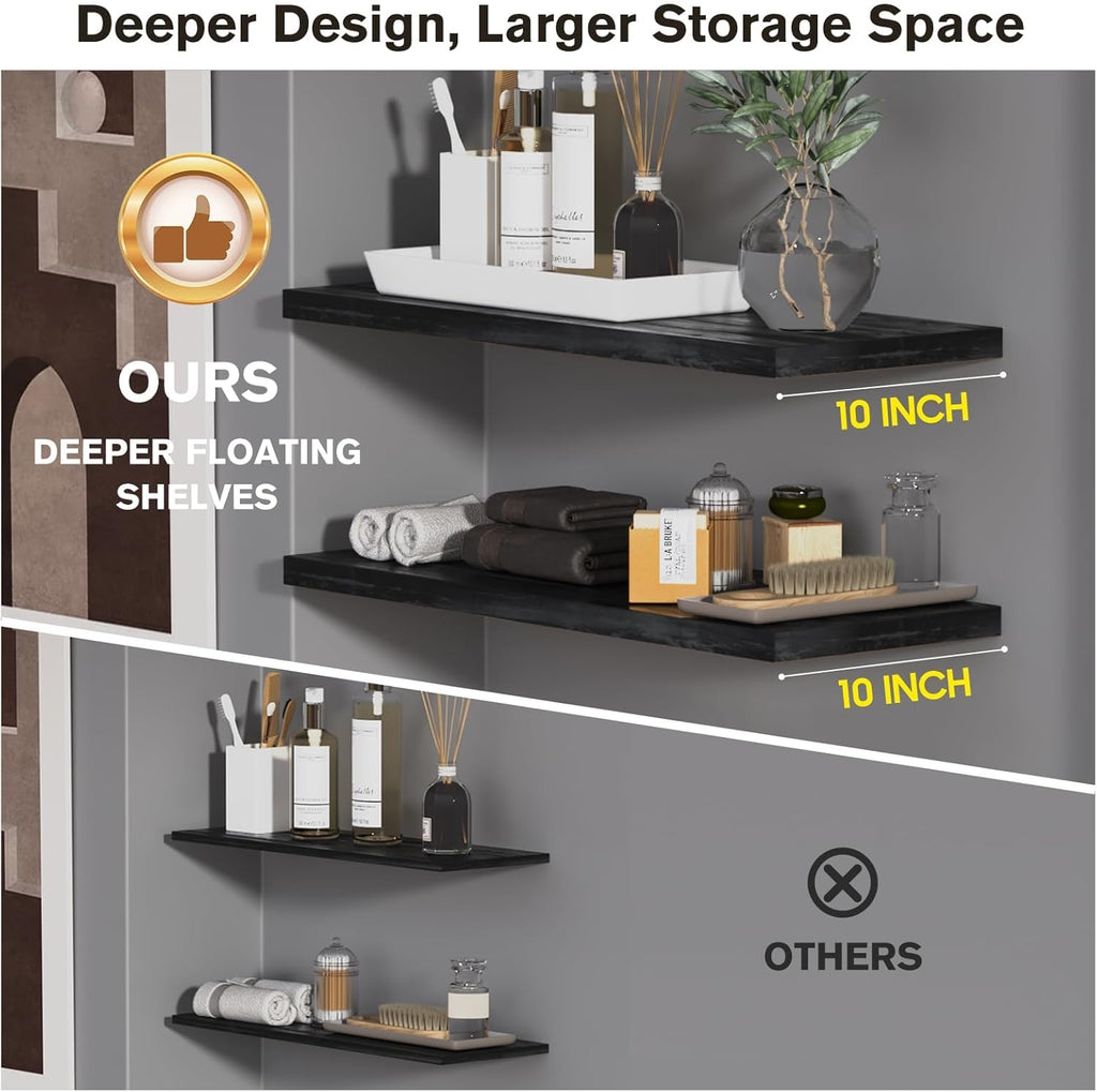 Wall Shelf Set of 1,Dark Wood Floating Shelves 36 in W x 10 in D x 1 in H, Wooden Floating Wall Shelf with Invisible Brackets for Living Room/Bedroom/Bathroom/Kitchen Storage and Decor