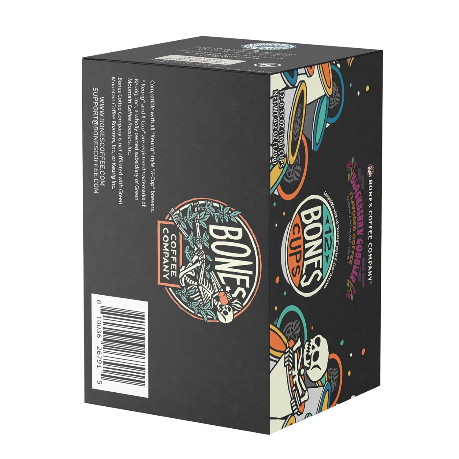 Bones Coffee Company Blackberry Fruit Cobbler Flavored Coffee Pods, Low Acid Medium Roast Single-Serve Bones Cups, Compatible with 1.0 & 2.0 K-Cups Brewers Coffee Maker, 12 Count