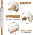 Koville African Natural Marble Rolling Pin, Non-Stick Polished Dough Roller, Pasta, Dumpling, Fondant, Pie Crust, Bread, Pizza Dough, Kitchen Baking Pastry Tools with Mat/Scraper（Namib Fantasy）