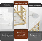 Wican Marble Guest Towel Holder Tray for Bathroom, Napkins Holder for Powder Room Dinning Table Wooden Basket for Disposable Paper Hand Towels Gold and Marble White