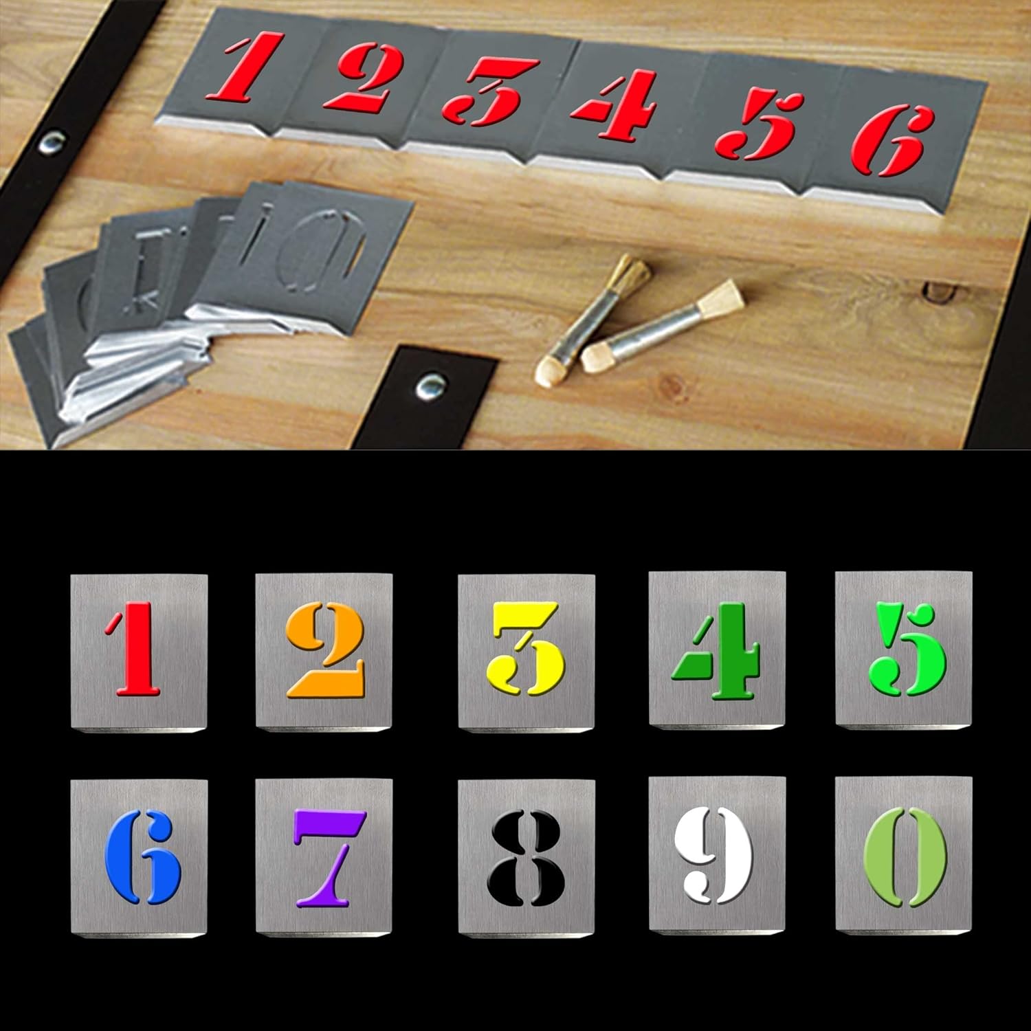 HAUTMEC Vintage Aluminum Numbers Stencils, 0 to 9 Aluminum Stencils & Holder, 2"(50mm) Numbers, Shop Stencil, Advertising Stencilling, Craft-Printing, Reusable HD00002