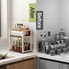 Aduanbang Coffee Bar Accessories Organizer, 2 Tier Wooden Kitchen Counter Shelf, Coffee Organizer Station for Countertop, Condiment Rack for Mugs, Cups, Cream, Syrup