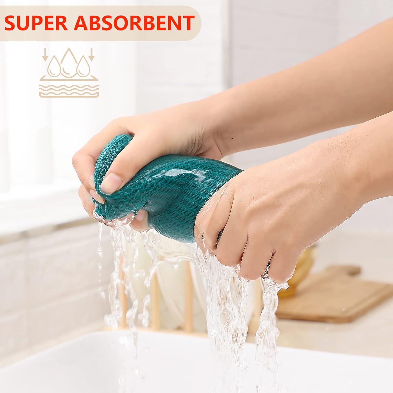 Kitinjoy 100% Cotton Waffle Weave Kitchen Towels, 4-Pack Super Soft and Absorbent Dish Towels for Drying Dishes, Kitchen Hand Towels, 13 in x 28 in, Teal