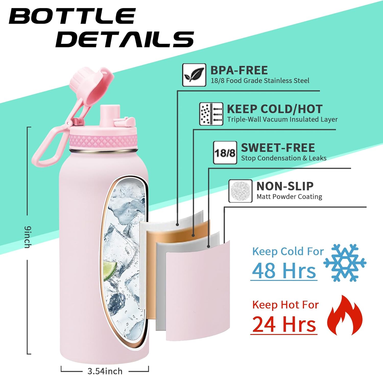 32 OZ Water Bottles with Straw, Storage Carrier Bag, Paracord Handle & Chug Lid, BPA-free Vacuum Insulated Water Bottle 32oz, Keep Cold 48Hrs & Hot 24Hrs, Stainless Steel Hydro Sports Office Travel