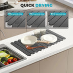 Extral Large Quick Dry Stone Drying Mat for Kitchen Counter,28"(L)x16"(W) Collapsible Eco-Friendly Absorbent Diatomaceous Earth Mat for Dishes Cups,Dish Drying Mats (Deep gray-Ellipse, 28x16 inch)