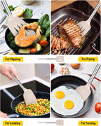 Pack of 2 Silicone Solid Turner, Non Stick Slotted Kitchen Spatulas, High Heat Resistant BPA Free Cooking Utensils, Ideal Cookware for Fish, Eggs, Pancakes(Stainless Steel Khaki)