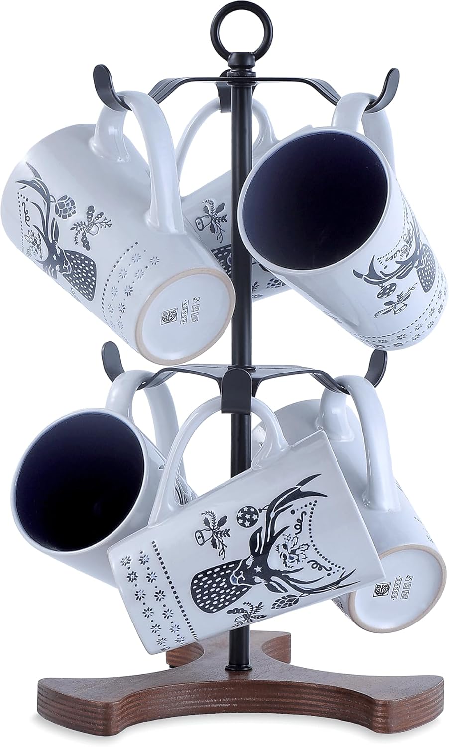 Mug Holder Tree for Countertop | 2-Tier Coffee Cup Stand & Rack Holds 6 Large Mugs, 5oz to 20oz | Space-Saving Mug Stand with Solid Wood Base | Kitchen Counter Organizer & Coffee Bar Accessories