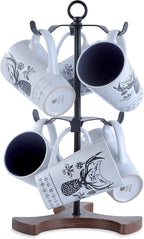 Mug Holder Tree for Countertop | 2-Tier Coffee Cup Stand & Rack Holds 6 Large Mugs, 5oz to 20oz | Space-Saving Mug Stand with Solid Wood Base | Kitchen Counter Organizer & Coffee Bar Accessories