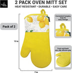 Delaney Silicone Oven Mitts Set - Extra Long, Heat Resistant Kitchen Gloves, Non-Slip Holders for BBQ, Baking, Cooking Essentials, Yellow Citrus, Kitchen Decor, Oven Gloves, New Home Gifts