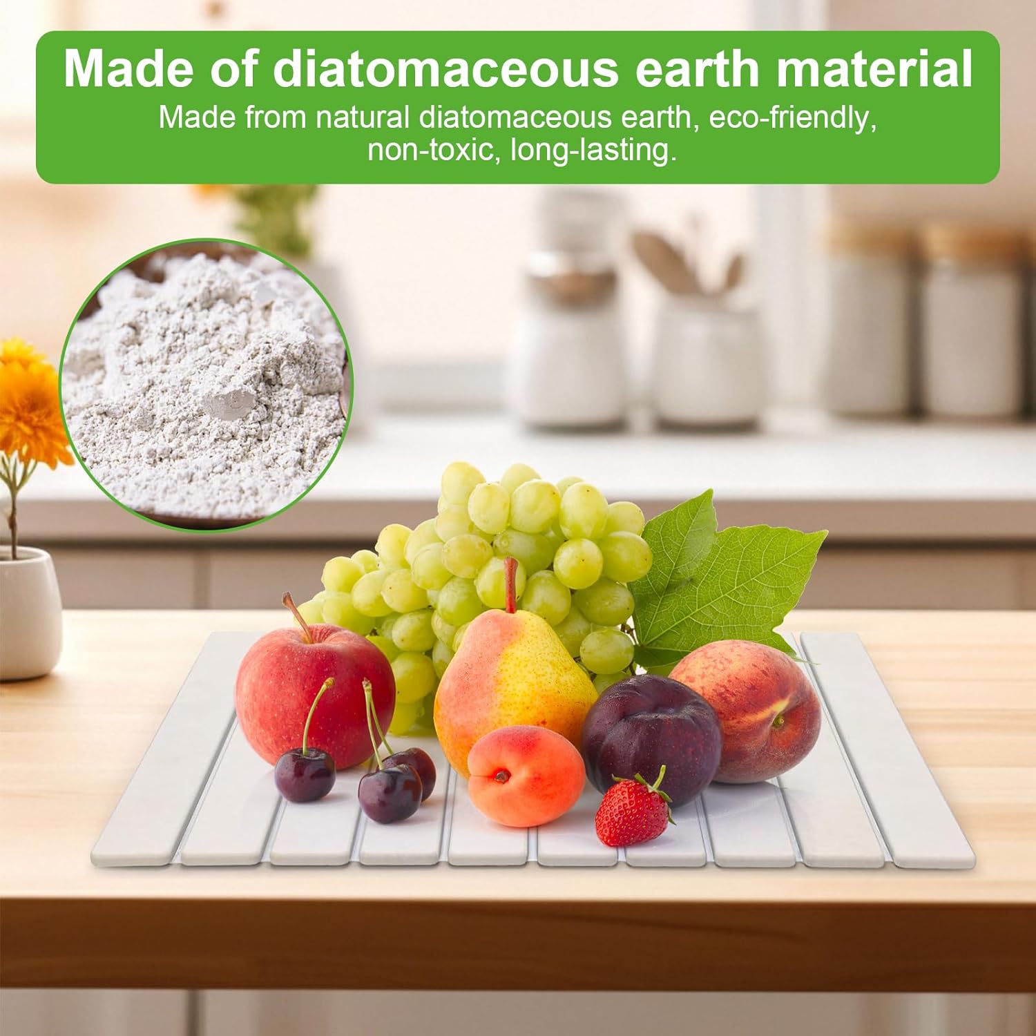 Large Stone Dish Drying Mats for Kitchen Counter, 24"×16", Collapsible quick dry stone mat kitchen, Eco-Friendly, Absorbent Diatomaceous Earth Mats for Dishes Bottles Cups, Match Any Countertop