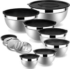 Lazycorner Stainless Steel Mixing Bowls with Airtight Lids Set of 7 Stainless Steel Bowls Set with 3 Grater Attachments Great for Serving & Baking