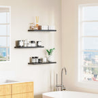 Floating Shelves - Black Wood Wall Shelf Set of 3, 24" Wall Mounted, Kitchen, Living Room, Bedroom, Bathroom Storage, Book Shelf, Frame Display