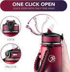 GOSWAG Insulated Sports Water Bottle, 24oz 2 Lids(with Straw/No Straw), Stainless Steel Water Bottles with Paracord Handle, Insulated Bottle with Double-Wall Vacuum Insulation