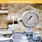 Vacuum Gauge 2-1/2" Dial Liquid Filled -30 inhg/0, Rubber Protective Case, 1/4" Brass Lower Mount, Including 1/4" to 1/8" Thread Adapter and Teflon Tape