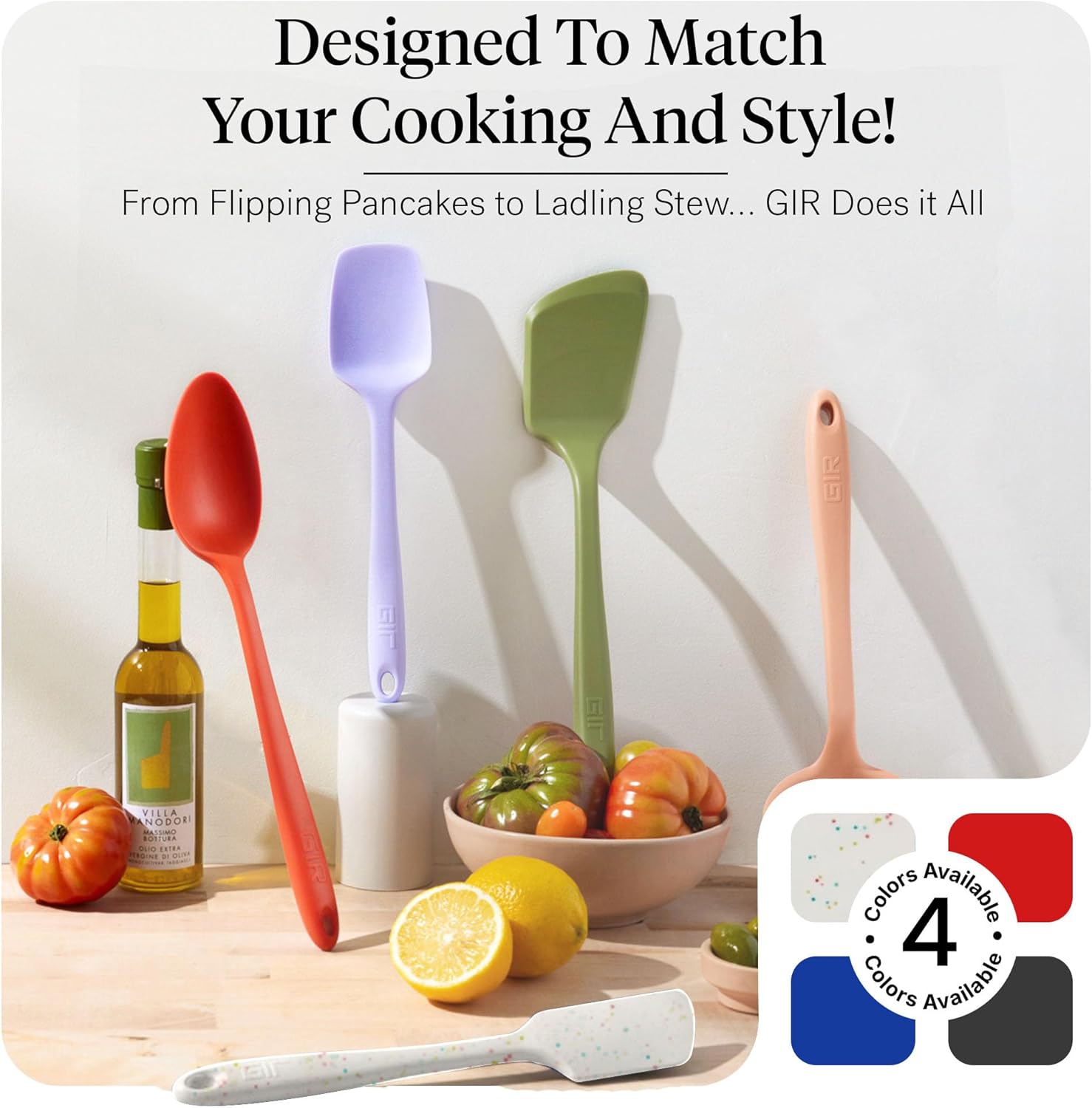 GIR: Get It Right 5-Piece All-Purpose Cooking Utensil Set - 11 in Party Confetti Color - Pharmaceutical-Grade Silicone Utensils - Heat-Resistant 425°F & Dishwasher-Friendly