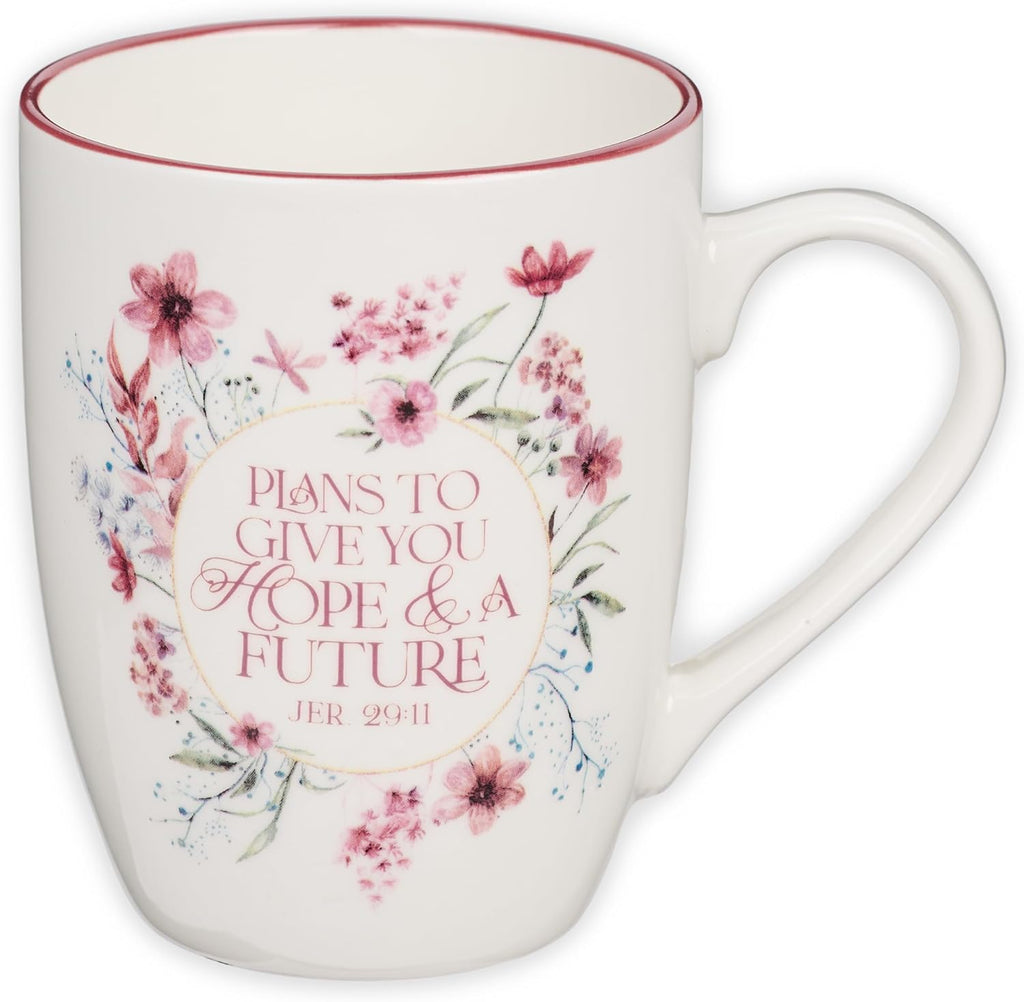 Christian Art Gifts Inspirational Ceramic Coffee & Tea Scripture Mug for Women: Hope & a Future Encouraging Bible Verse, Microwave & Dishwasher Safe Novelty Drinkware, Dark Rose Pink Floral, 12 oz.