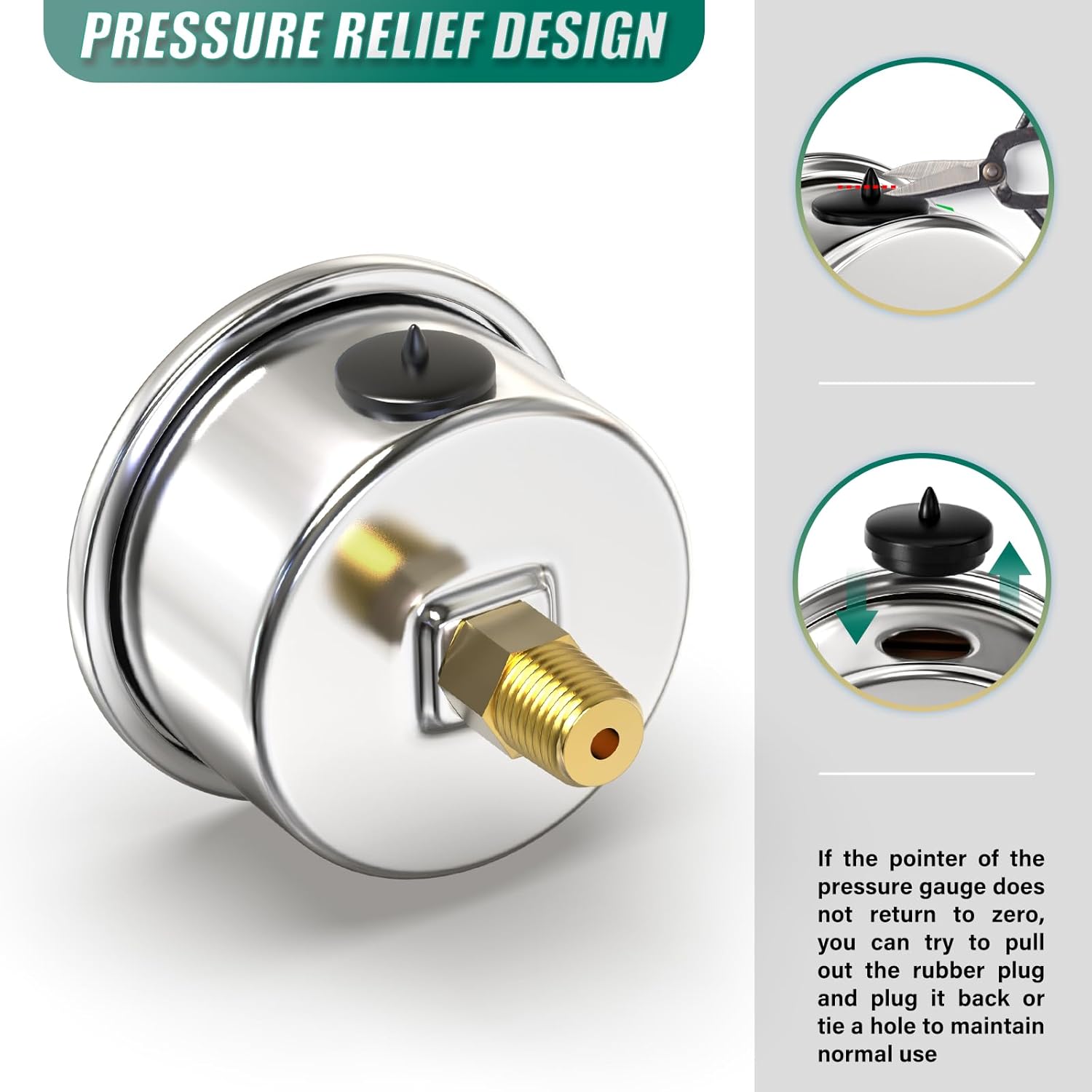 0-60PSI Stainless Steel Glycerin Filled Pressure Gauge 1.5" Black Dial Size, 1/8" NPT Back Mount, for Tube, Water Pump, Gas, Liquid, Pressure Test (with Range Mark Pointer)