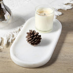 Koville African Natural White Marble Decorative Tray, 10" x 5" Marble Vanity Tray for Bathroom Countertop Organizer Stone Trays, Catchall Tray for Perfume, Candles, Jewelry (Namib Bianco White)