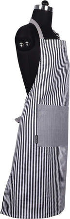 AMOUR INFINI Cotton Aprons for Women with Pockets Adjustable Strap and Waist Ties Washable Printed Aprons for Baking, Cooking, Gardening (Pack of 2- Charcoal & Yellow)