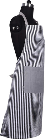 AMOUR INFINI Cotton Aprons for Women with Pockets Adjustable Strap and Waist Ties Printed Reusable Aprons for Baking, Cooking, Gardening (27.5 x 33 Inches - Charcoal)