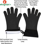 Ekogrips+ Premium Silicone Oven Mitts - Comfy, Waterproof, Heat Resistant BBQ Gloves for Grilling, Long Cuff for Added Protection, 5 Finger Dexterity, 3 Sizes, 4 Colors, L/XL, Black