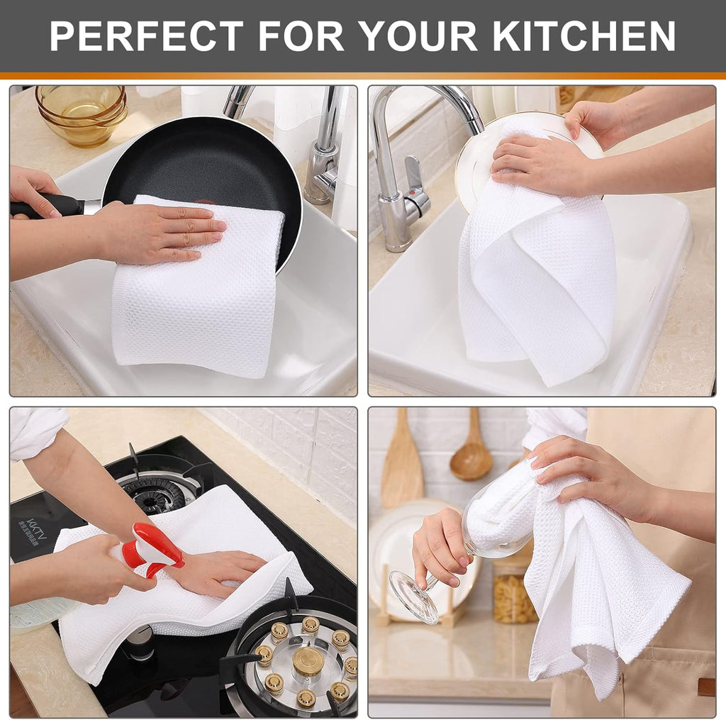 Kitinjoy 100% Cotton Waffle Weave Kitchen Towels, 4-Pack Super Soft and Absorbent Dish Towels for Drying Dishes, Kitchen Hand Towels, 13 in x 28 in, White