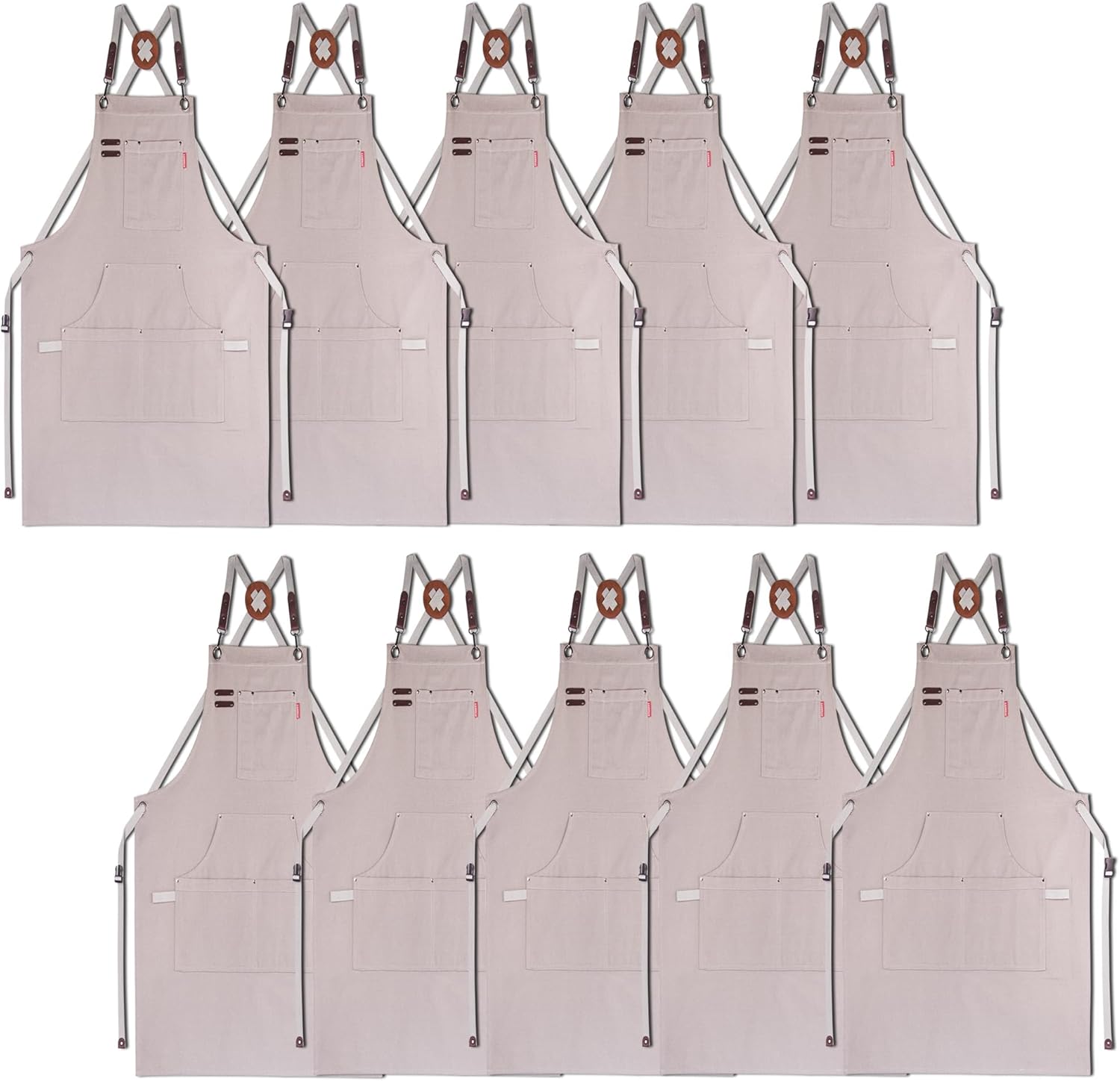 10 Pack Kitchen Aprons, Work Apron, Canvas, Multiple Pockets, Gardening, Painting, BBQ, Artist, Carpenter, Sizes M to XXL, Grey