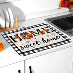 Autumn Fall Drying Mat Kitchen Countertop Pumpkin Black And White Check sweet Home 18 X 24 Inch Kitchen Coffee Bar Decoration, Absorbent Drying Mat