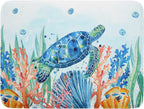 Giwawa Sea Turtle Dish Drying Mat 18x24in Watercolor Blue Tortoise Dish Drainer Mats Nautical Ocean Coral Seashell Seaweed Microfiber Dish Drying Pad for Kitchen Countertop Large Decor