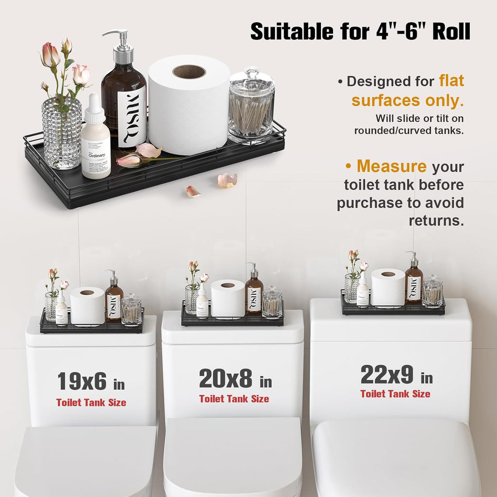 Acacia Bathroom Toilet Tank Tray, 13" Wood Toilet Paper Storage Basket Back of Toilet Basket Organizer, Vanity Tray for Perfume Makeup Candle Kitchen Counter Coffee Table Decor