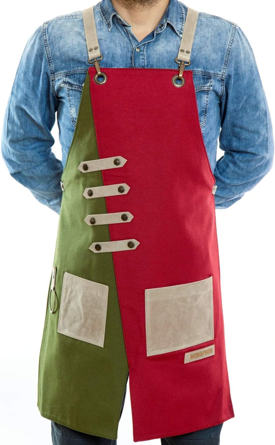 Apron for Women and Men Waterproof Canvas Extra Pocket for Chef Barista Gardening BBQ Grilling Crossback Unisex