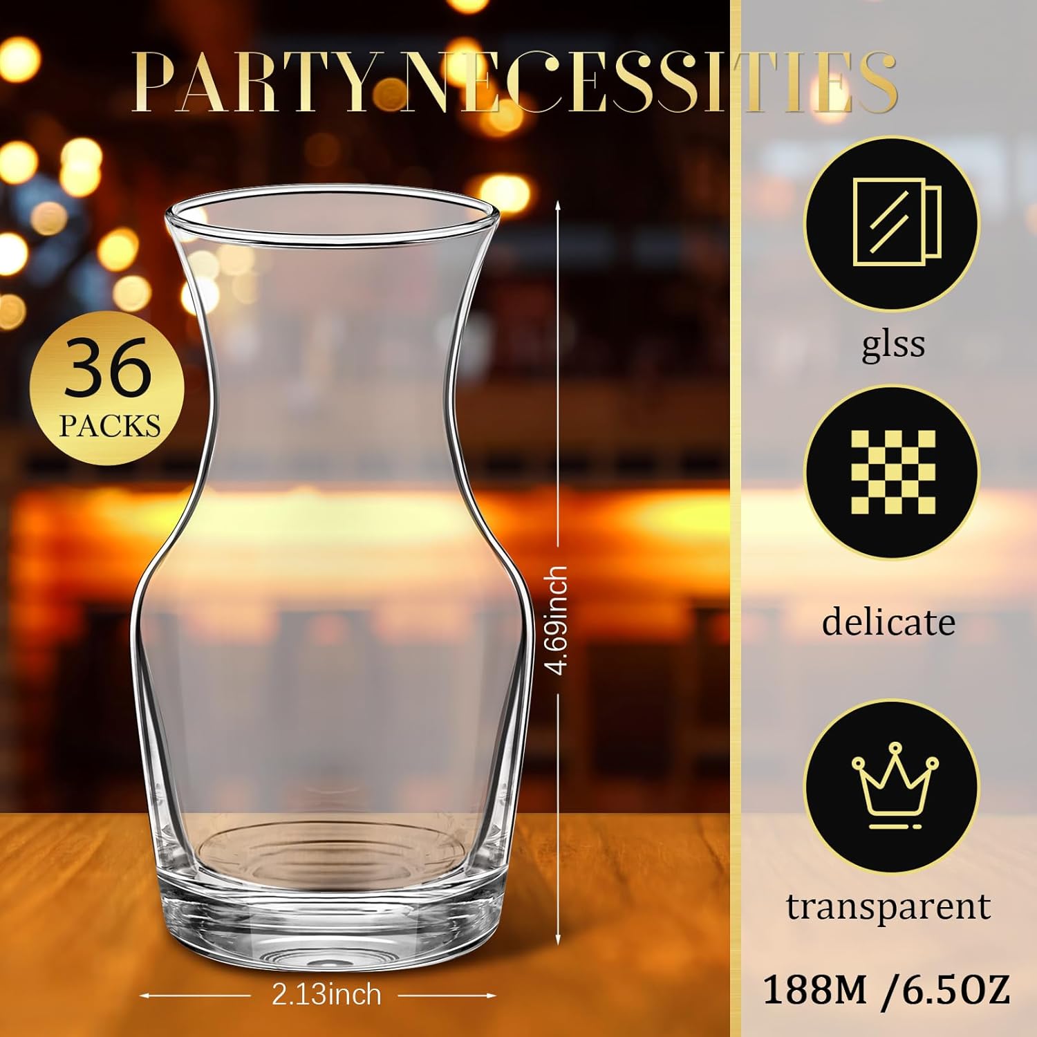 36 Pack Single Serving Wine Carafe Glass Small Mini Carafe Individual Wine Refill Decanter for Dinner Parties Tastings Bars Restaurants (6.5 oz)