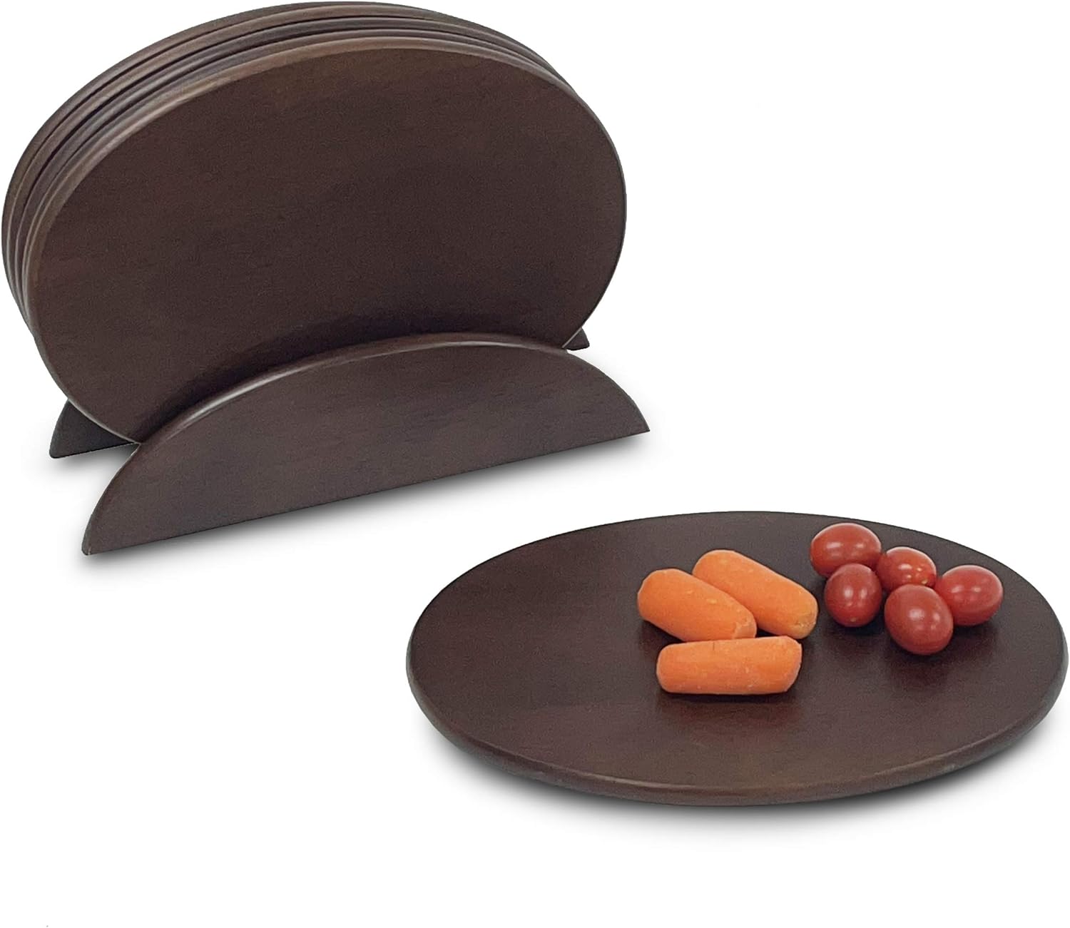 Woodard & Charles 6 Piece Wood Boards with Stand, Perfect for Serving, Sushi, Cheese, Hors D'Oeuvre, Charcuterie, Sandwiches, 7 Piece Set, 9 1/2" x 6 1/2" (Walnut)
