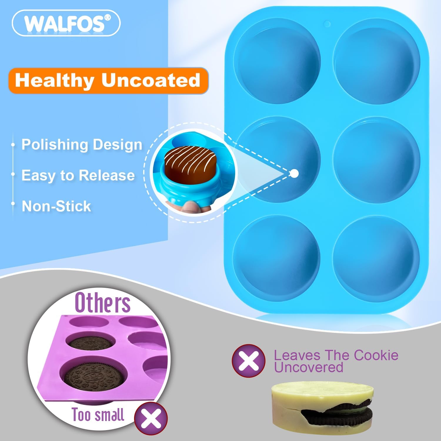 Silicone Oreo Cookie Mold, Walfos Round Cylinder Chocolate Covered Oreos Molds, BPA Free and Non-Stick, Perfect for Cookies, Oreos, Candy, Soap, Cupcake, Pudding, Jello, Set of 3