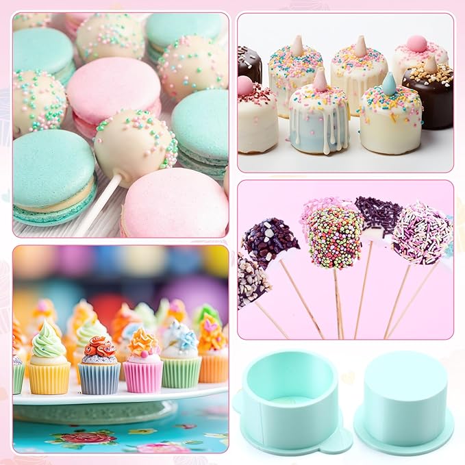 Cake Pop Cutter and Pusher Set - Round and Heart 3D Printed Mold Shapes Press | Baking Tools for Home, Birthday, Wedding Desserts | Reusable Design (Green,Pink)