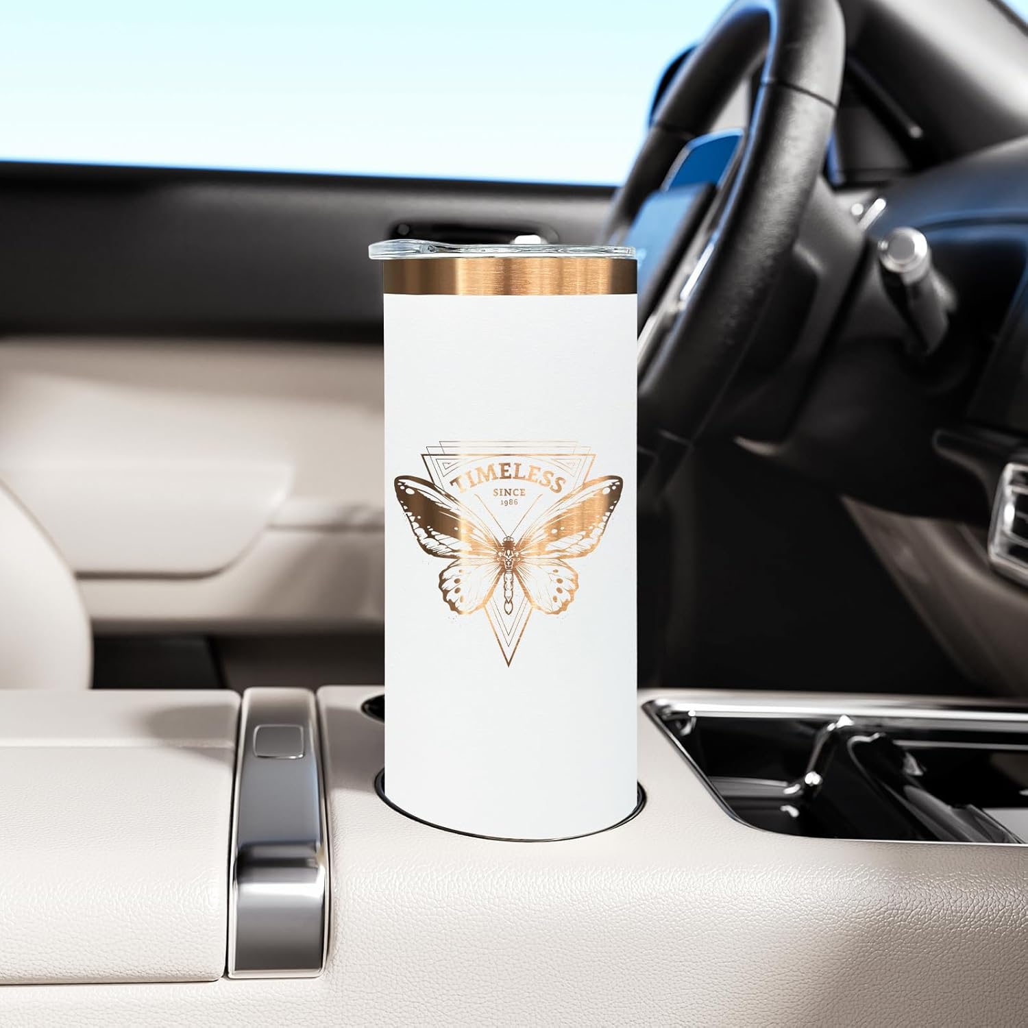 20 oz Skinny Tumblers Bulk, Stainless Steel Insulated Tumbler with Lids and Straws, Slim Double Wall Powder Coated Travel Coffee Mugs, Reusable Cup for Hot and Cold Drinks (White,1 pack)